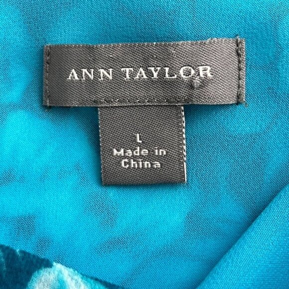 Ann Taylor Women's L Floral Ruffle Sleeveless Top 100% Silk Lined Teal Flowy - Picture 9 of 11